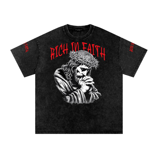 Rich in Faith Snow Washed Oversized Cotton T-Shirt