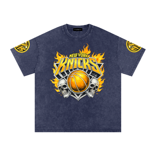 New York Knicks Skull Basketball Tee | Flames, Retro Sports Logo