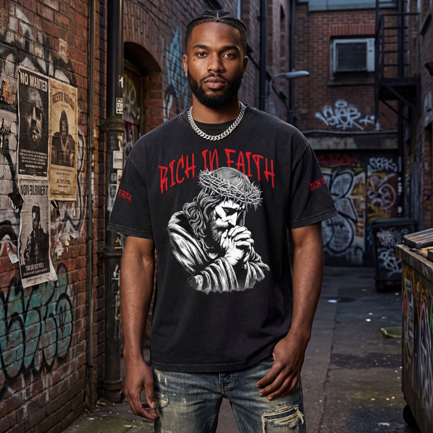 Rich in Faith Snow Washed Oversized Cotton T-Shirt