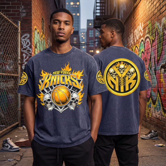 New York Knicks Skull Basketball Tee | Flames, Retro Sports Logo